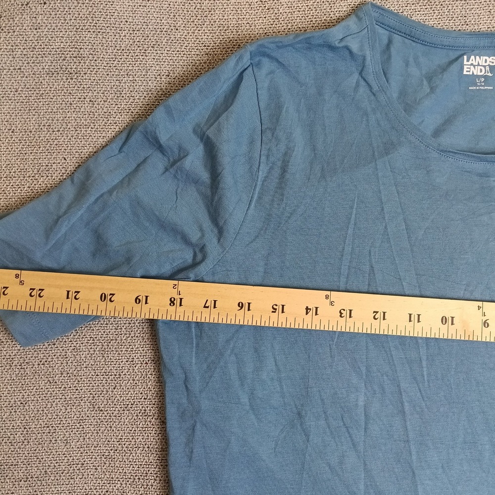Lands' End T-Shirt Womens L 14-16 Blue Excellent Cotton Modal Scoop Neck Tee - Picture 4 of 6